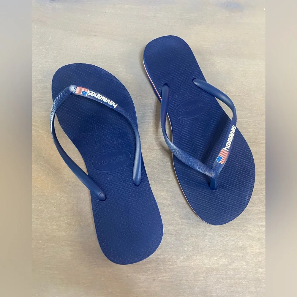 Havaianas‎ women’s USA logo flip flop sandals, slim, navy size 9/10 - Picture 2 of 10